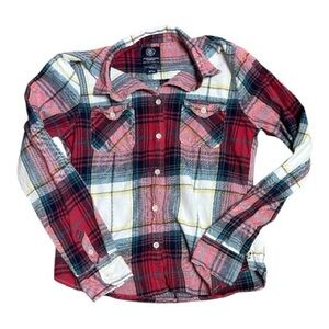 American Eagle Flannel Shirt Plaid Red White Navy Medium